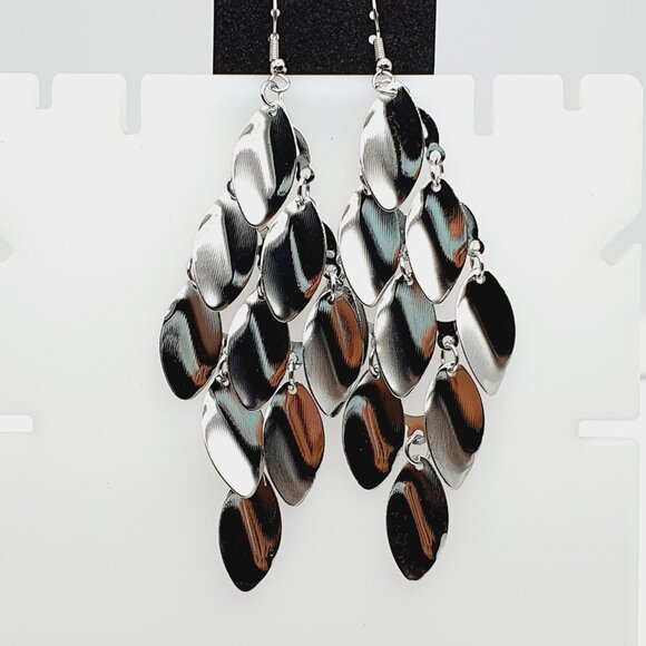 Silver Leaf Cascade Dangle Earrings, AZFA1155 - Picture 1 of 9
